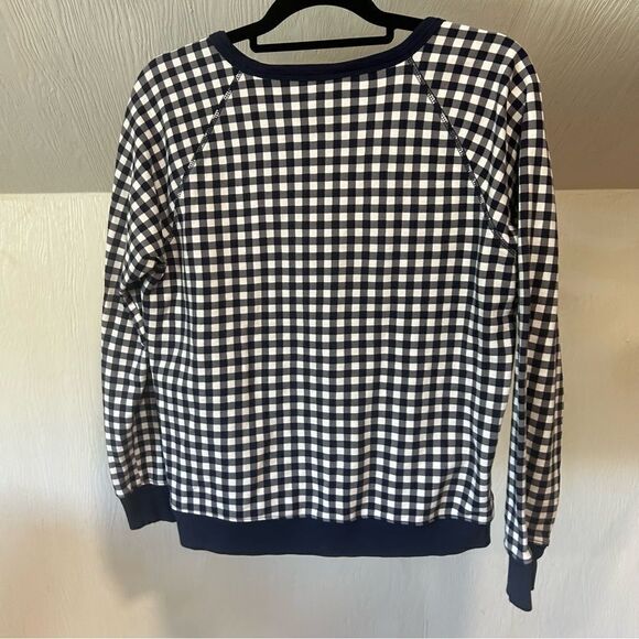 Draper James Natalie Navy Plaid Check Gingham Crew neck Pullover Sweatshirt - Picture 7 of 12